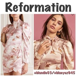 Reformation Livie tie-detailed silk-satin dress 0